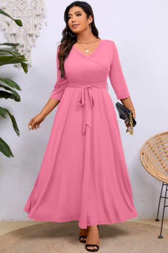 Image of Runwind Plus Size Dress for Women - 3 /4 Sleeve V Neck Maxi Dresses for Women (XL-6XL)