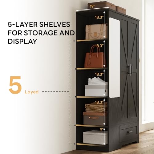 image for LIKIMIO Armoire Wardrobe Closet 70 Inches, Large Storage with Mirror, 