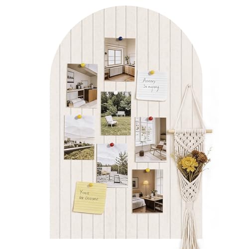 OMKSIH Large Arched Felt Bulletin Board Stylish Perfectly 35 x 24 Inch Beige Cork Board Alternative for Office Wall Decor 6 Customizable Adhesive Tiles with Pins Bulletin Boards for Display Photos