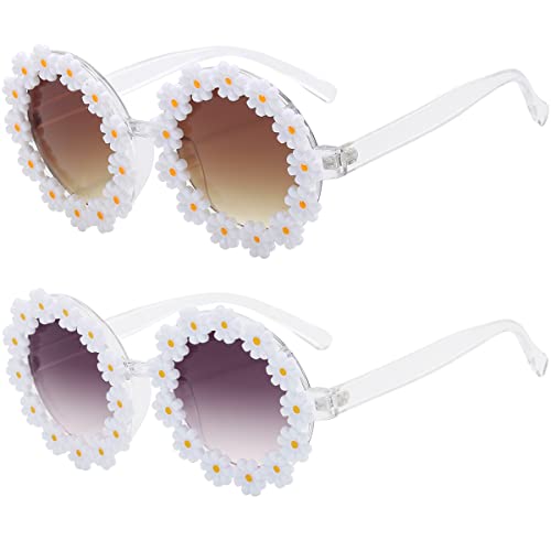 Dollger 2 pieces Retro Daisy Sunglasses for Women Flower Round Fa...