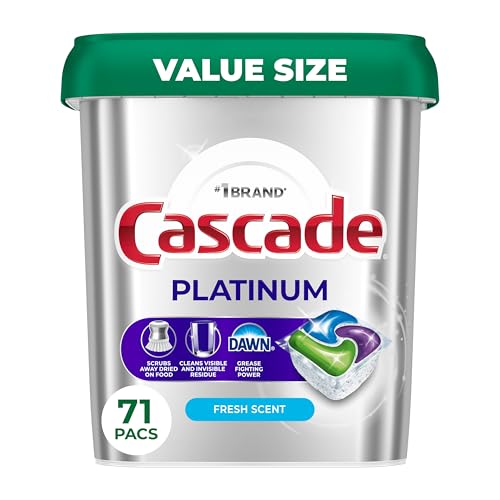 Cascade Platinum Dishwasher Pods, Dishwasher Detergent, Dish Detergent Soap, Fresh, 71 count by Cascade - Used condition - US$21.79