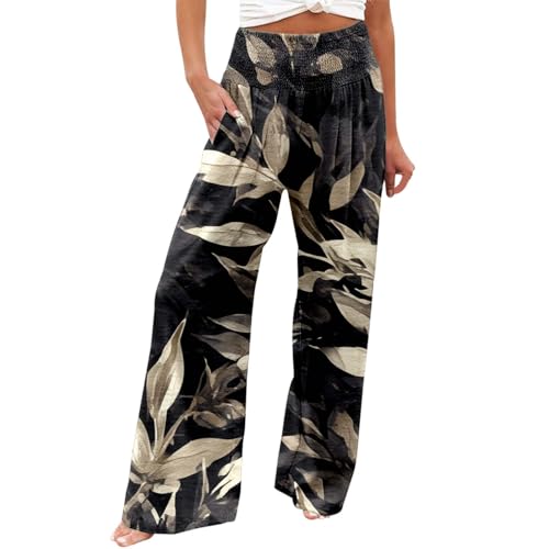 Pantalon décontracté jambe large fluide motif imprimé tendance