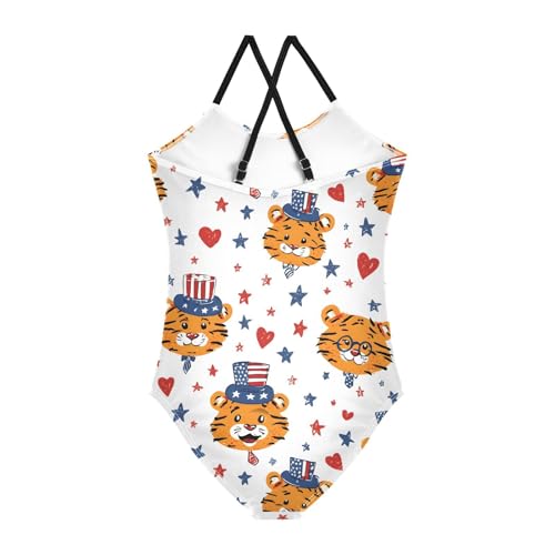Bolaz Girls Swimsuits One-Piece Bathing Suits Multicolor Kids Sport Summer Beach Swimwear for 3-10 Years Old-Tiger2
