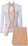 Paisley Slim Fit White Premium Floral Tuxedo Prom Wedding Groom 3 Pieces Suits