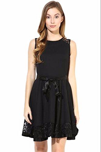 Image of THE VANCA Women's Dress with Lace at The Bottom in Black Color