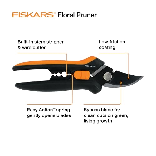 Image of Fiskars Floral Bypass Pruning Shears, Garden Clippers for Deadheading, 10.75 x 3.88 inches (Pack of 6)