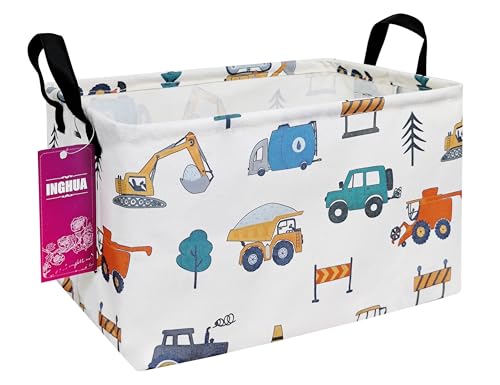 Image of Rectangular Storage Basket Fabric Organizer Bin for Toys,Books,Clothes,Gifts,Pets-Perfect for Home,Office,Nursery,Dorm,Shelf(Rec-Vehicles)
