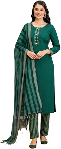 BILANZA Women's South Cotton Printed Work Kurta with Pant &amp; Dupatta Set
