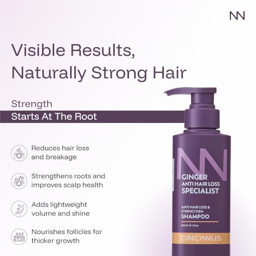 Image of Cincinnus Ginger Anti Hair Loss & Strengthening Shampoo with Camellia & Keratin | Reduces Hair Fall, Strengthens Roots | Daily Care for Weak, Thinning Hair | Growth Support 300ml