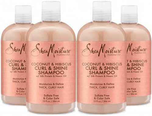 SheaMoisture Shampoo - Coconut & Hibiscus Curl & Shine Shampoo for Curly Hair in Women with Coconut Oil/Vitamin E/Neem Oil, Sulfate Free Coconut Shampoo to Nourish Curls, 13 Fl Oz Ea (Pack of 4)