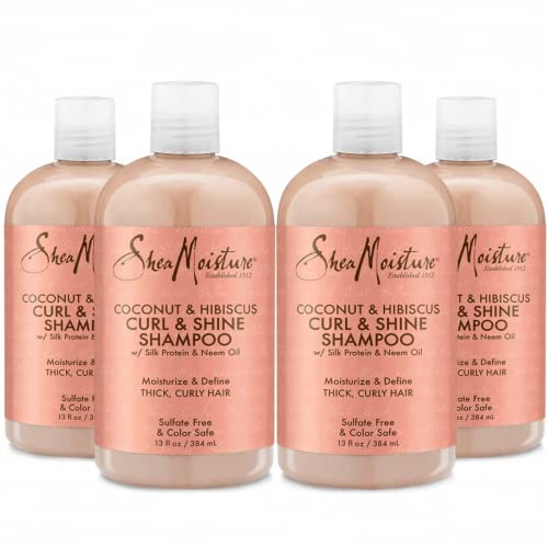 Sheamoisture Shampoo - Coconut & Hibiscus Curl & Shine Shampoo For Curly Hair In Women With Coconut Oil/Vitamin E/Neem Oil, Sulfate Free Coconut Shampoo To Nourish Curls, 13 Fl Oz Ea (Pack Of 4) #TOP9