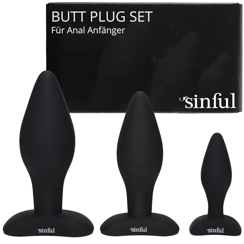 Sinful Butt Plug Set - BumBum Silikone Anal Plug Sexspielzeug Set - 3x Anal Plug in Verschiedenen Größen - Butt Plug mit Flexible Rosenknsopenform - Analplug Set für Anfänger - Schwartz