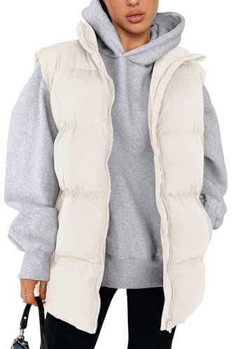 PRETTYGARDEN Women's Puffer Jacket Vests 2026 Fall Casual Sleeveless Stand Collar Zip Up Coats Warm Winter Outerwear (White,Small)