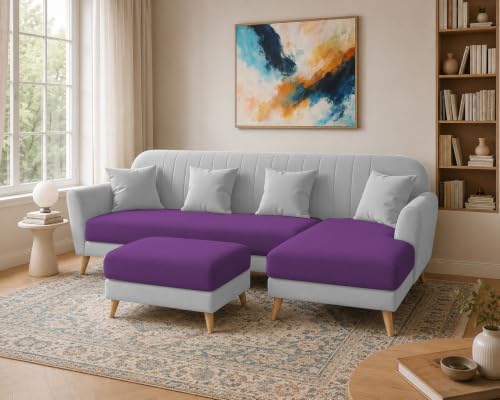 Image of Atticus RHS 6 Seater L Shape Sofa Set with Ottoman Living Room (Purple Grey Colour Fabric) Premium Fabric Sofa Set for Living Room