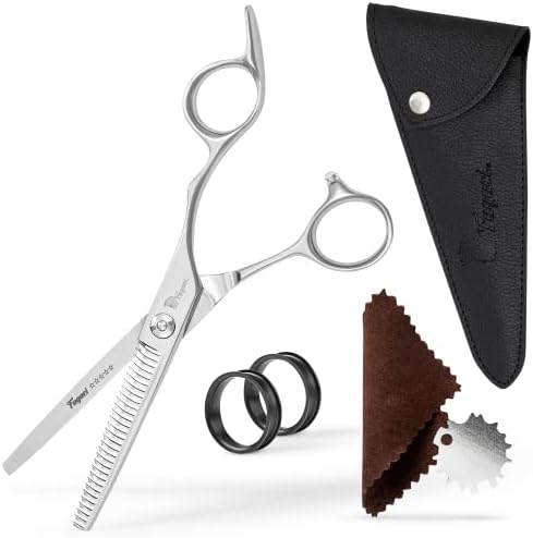 Professional Thinning Shears 6 Inch with Extremely Sharp Blades, 440C Steel Thinning Scissors, Durable, Smooth Motion & Fine Cut, Hair Scissors with Elegant Sheath, Cleaning Leather & Key