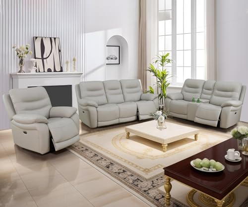 Genuine Leather Power Recliner Sofa Set Leather Family Room