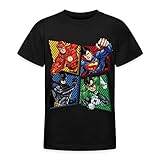 Spreadshirt DC Comics Justice League Superhelden Kinder T-Shirt, 122-128, Schwarz