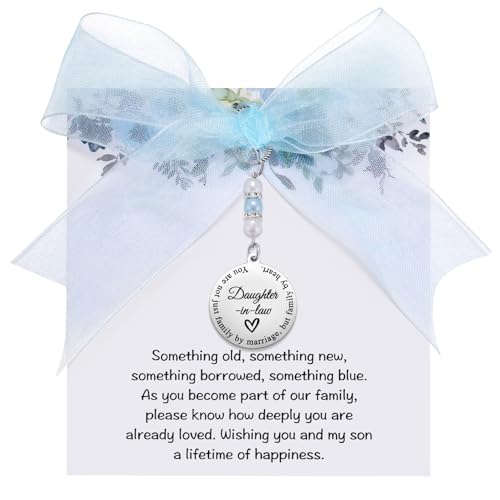 MIXJOY Something Blue Gift for Bride, Wedding Day Bridal Blue Pearl Angel Wings Bouquet Garter Charm for Bride to Be