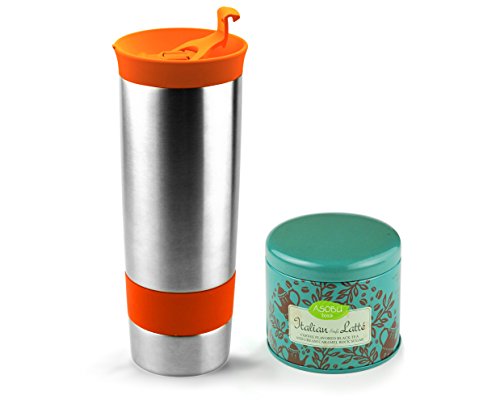 asobu Botella de prensa caliente con té latte estilo italiano, 16 onzas, acero inoxidable/naranja