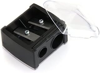 مبراة قلم تحديد الحواجب بلون اسود، مبراة اقلام تحديد العين ذات الفتحات المزدوجة مع غطاء، سهلة التنظيف، مبراة مستحضرات تجميل مناسبة للسفر، مبراة اقلام المكياج، مبراة اقلام مستحضرات التجميل