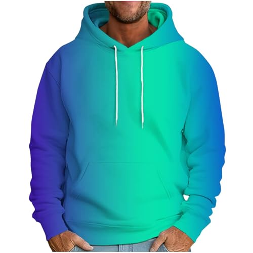 Men's Lightweight Gradient Hooded Sweatshirts Classic Long Sleeve Drawstring Hoodies Loose Casual Pullover Hoodie