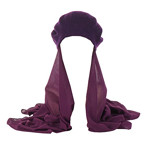 Women Muslim Hijab Cover Long Scarf with Beret Hat Instant Hijab Wrap Scarves Head Scarf