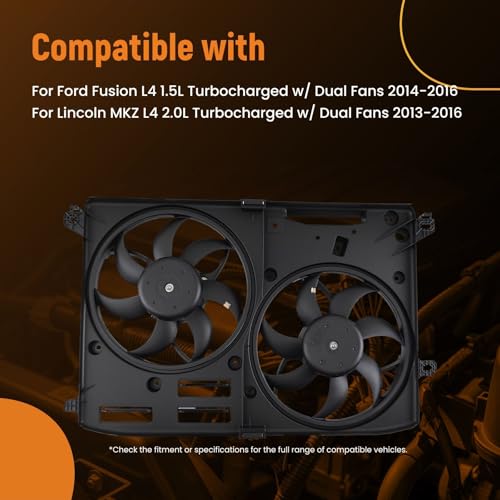 Image of maXpeedingrods Radiator Cooling Fan Assembly w /Shroud for Lincoln MKZ 2013-2016, for Ford Fusion 2014-2016, 623870 DG9Z8C607C FG9Z8C607A