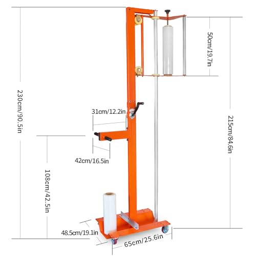 Image of Semi-Automatic Trolley Pallet Wrapper, Heavy Duty Mobile Stretch Film Wrapping Machine with Adjustable Height, Heavy-Duty Steel Frame for Warehouse Logistics