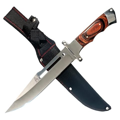 Bushcraft Knife Full Tang, 12" Survival Knife Full Tang, 440 Stainless Steel Large Hunting Knife, Maple Handle Survival Hunting Knife, Nylon Sheath Knife Camping by Kratos - ZF1 Cover