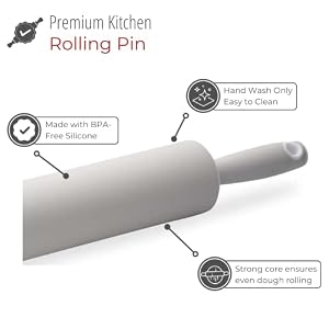 Silicone Rolling Pin Premium Kitchen Baking Pin for Rolling and Baking Great for Making Dough Bread and Pizza