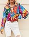 BTFBM Summer Blouses for Women Dressy Casual 2026 Long Sleeve Button Down Shirt V Neck Boho Spring Tops Fashion Clothing(Multicolored, Large)