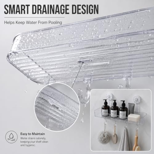 Image of UNTERI-PRO Acrylic Set of 1 Wall Mounted Bathroom Shelf Organizer| Shower Caddy with Hooks, Multipurpose Shower Storage Rack for Shampoo, Soap, Bottles, Towels & Bathroom Accessories