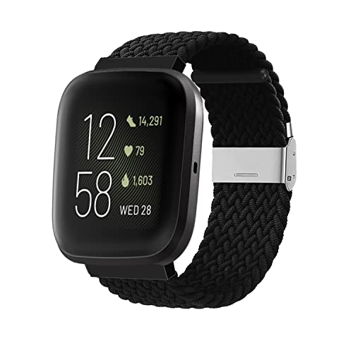 Niboow Strap Compatible with Fitbit Versa/Versa 2 / Versa Lite, Women Men Children Elastic Nylon Breathable Braided Watch Bands Compatible with Fitbit Versa/Versa 2 / Versa Lite - Black