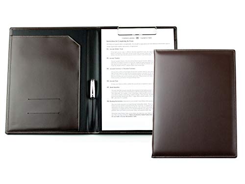 DELMON VARONE - Personalisierbare Klemmbrett Mappe DIN A4 Cambridge Top Grain Leder Braun - Echtleder Klemmbrettmappe mit Blockklemme, Stiftschlaufe & Steckfächer personalisiert mit Name oder Gravur