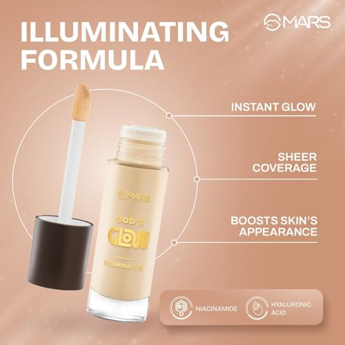 Image of MARS God's Glow Illuminator Highlighter (30ml) (04-HONEY) | Hyaluronic Acid, Green Tea & Rosemary Extract | Sheer Coverage | Light-Weight | Flawless Natural Look