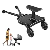 Universal Stroller Board with Detachable Seat, 2 in 1 Sit & Stand Buggy Board for Most Strollers, Stroller Attachment Board for Toddler to Ride, Holds Children Up to 55LBS