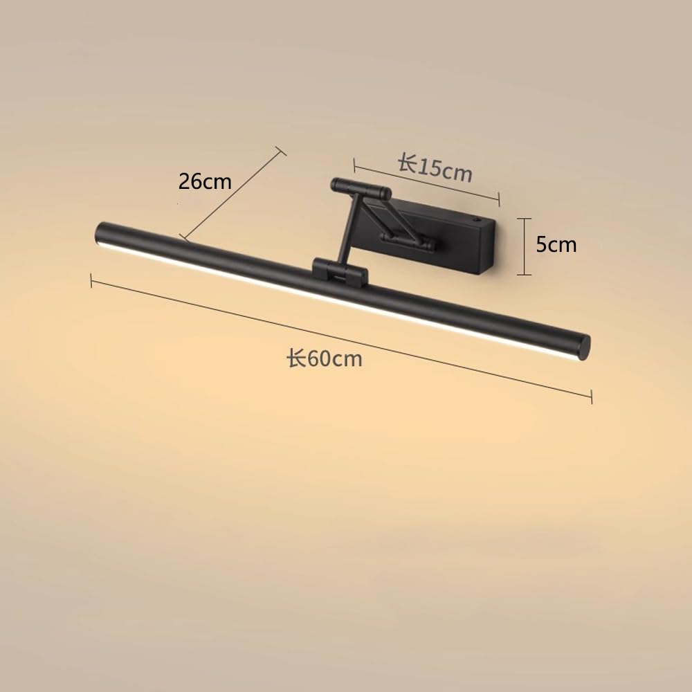Mengjay Spiegelleuchte Bad LED Wandleuchte,Rotation Spiegellampe Badezimmer Lampe Spiegel,Wandlampe Innen LED Moderne Für Wohnzimmer Schlafzimmer Küche Bad (Schwarz, 60cm)