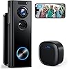 XTU Doorbell Camera Wireless No Subscription, 2K Video Doorbell with Chime, 2-way Audio, Instant Alert, Human Detection, Night Vision, 2.4G Wi-Fi, Works with Alexa and Google Assistant, Indoor Outdoor