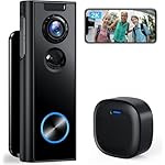 XTU Doorbell Camera Wireless No Subscription, 2K Video Doorbell with Chime, 2-way Audio, Instant Alert, Human Detection, Night Vision, 2.4G Wi-Fi, Works with Alexa and Google Assistant, Indoor Outdoor