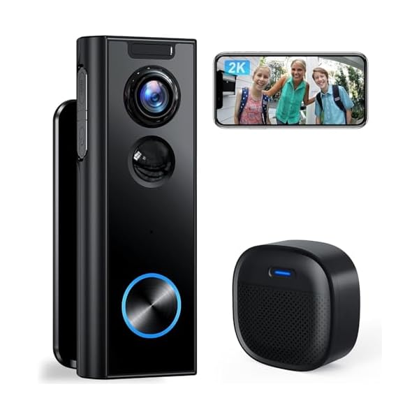 XTU Doorbell Camera Wireless No Subscription, 2K Video Doorbell with Chime, 2-way Audio, Instant Alert, Human Detection, Night Vision, 2.4G Wi-Fi, Works with Alexa and Google Assistant, Indoor Outdoor