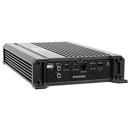 Belva BXA5002 500W Peak BX-Series 2-Ohm Stable Class-A/B 2-Channel Car Audio MOSFET Amplifier with Remote Subwoofer Level Control