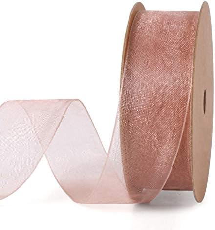 LaRibbons 1 Inch Sheer Organza Ribbon - 25 Yards for Gift Wrapping, Bouquet Wrapping, Decoration, Craft - Rose