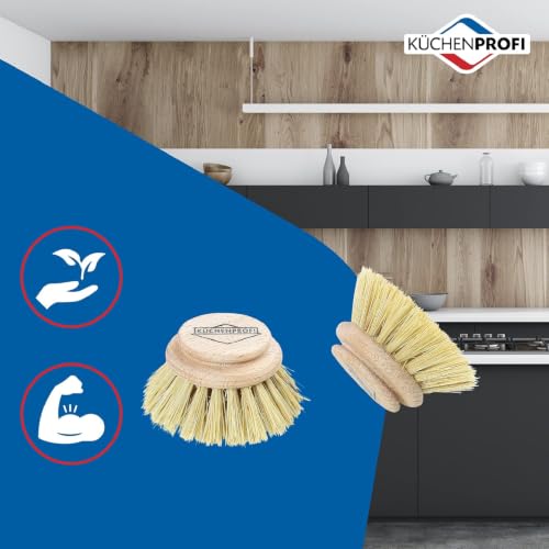 Image of Kuchenprofi 4-Pack Replacement Brush Heads for Classic Dish Washing Brush | solid beechwood with agave fiber bristles, compostable and plastic free, fits kitchen sink scrubber, handle sold separately