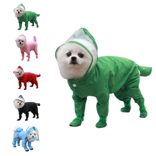 TAKEY靴&しっぽツバ付き 一体型 犬用レインコート カッパ レインウエア ベスト ポンチョ 小型犬 中型犬 大型犬 梅雨対策 (グリーン,XL)