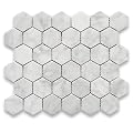 Tenedos Carrara Marble 2 inch Hexagon Mosaic Tile Honed for Kitchen Backsplash Bathroom Floor and Wall Shower ((Box of 4 Sheets))