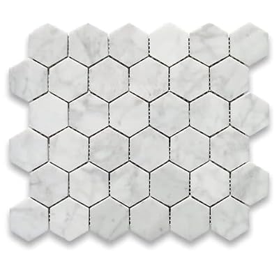 Tenedos Carrara Marble 2 inch Hexagon Mosaic Tile Honed for Kitchen Backsplash Bathroom Floor and Wall Shower ((Box of 4 Sheets))
