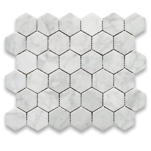 Tenedos Carrara Marble 2 inch Hexagon Mosaic Tile Honed for