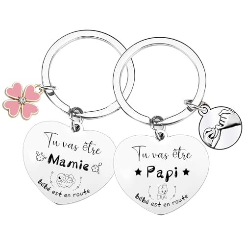 LKJHGF Cadeau annonce grossesse papi et mamie Porte-clés 2 Pièces Porte-clés Cadeaux Noël cadeau futur grand parent papy annonce grossesse originale grand parent...