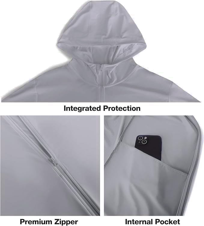 Image of Alexvyan XL Grey Full Length Men's UV Protection Jacket With 4 Pocket, Lightweight Summer Sun Screen Hoodie, UPF 50+ Protection for Outdoors, Long Full Zipper Sun Protection Jacket- FIT 70-90 KG