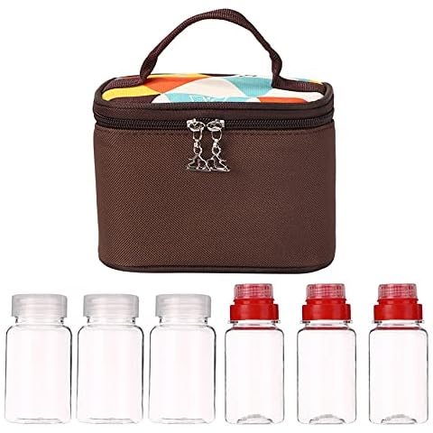 RoseFlower Outdoor Seasoning Bottle Set, Mini Portable Spice Jars Set - Set of 6pcs Plastic Spice Jars with Lids & Organiser Bag - Liquid/Sauce/Powder Bottles - Travel Camping Hiking BBQ Picnic Cover